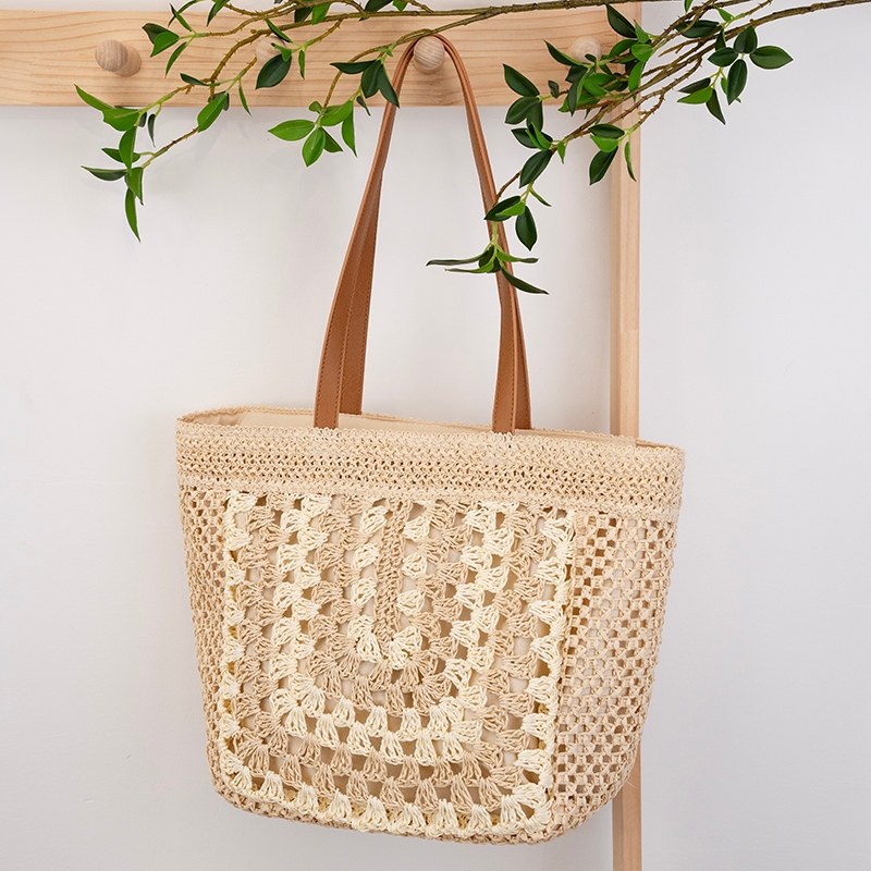 พร้อมส่ง 2 สี กระเป๋าสาน tote bag สานลาย ดีไซส์สวย มีซิป มีซับใน P360 - รูปที่ 5