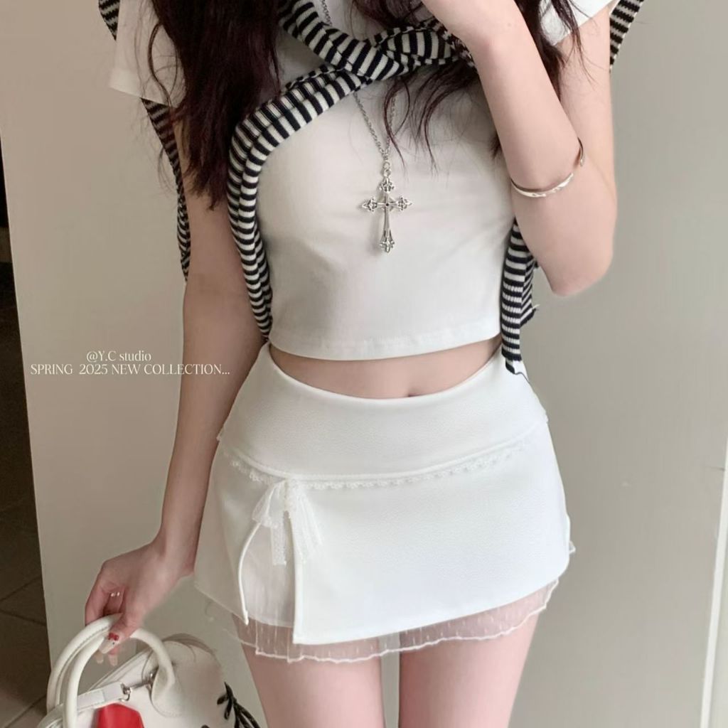 กระโปรงลูกไม้ปะติดลายสาวหวานร้อนแรง กระโปรงทรงเอ กระโปรงทรงเอฤดูใบไม้ผลิหญิงย้อนยุคเอวสูงป้องกันการสัมผัส กระโปรงทรงสะโพ - รูปที่ 2