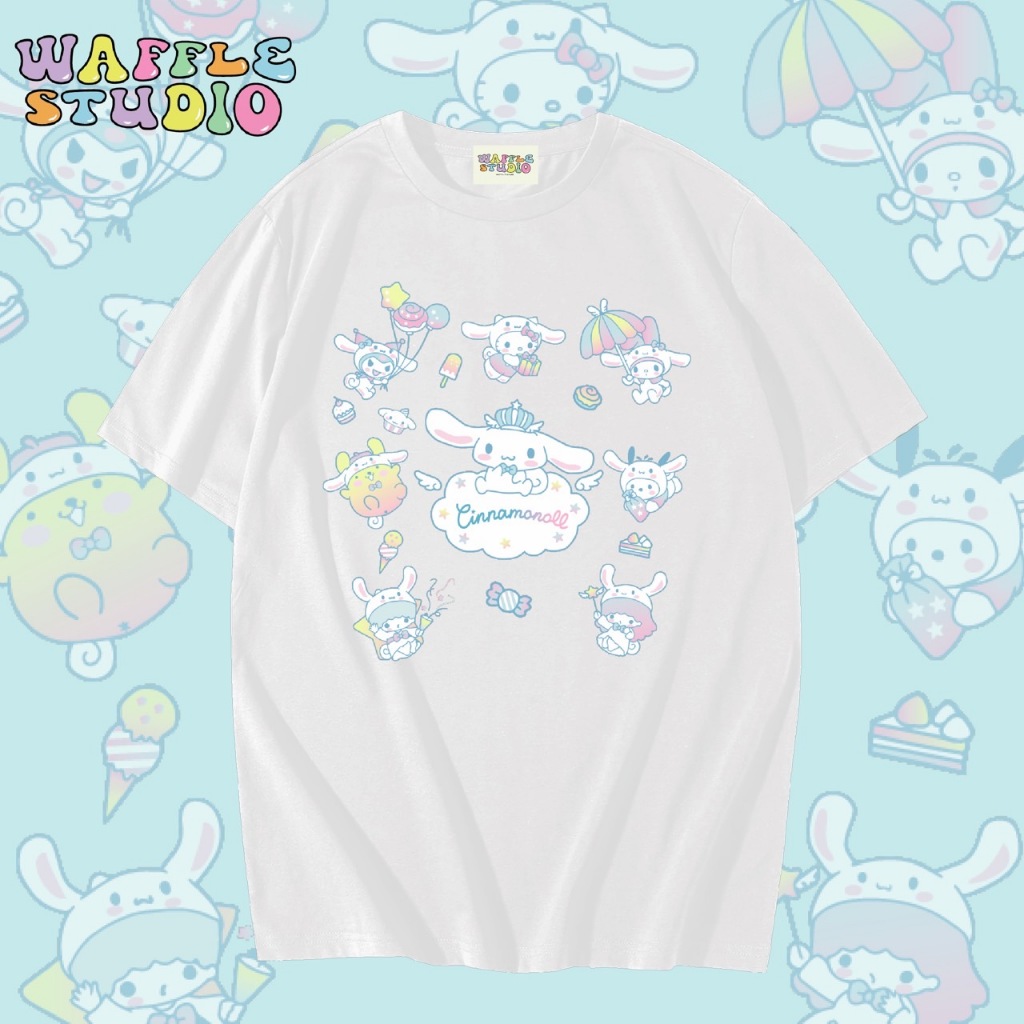 [ ส่งฟรี 🔥 ] WS0439 เสื้อยืดโอเวอร์ไซส์ เสื้อยืดเกาหลี ผ้าคอตตอน 100% เสื้อยืด Sanrio Chinnamon ชินนามอน WAFFLE STUDIO
