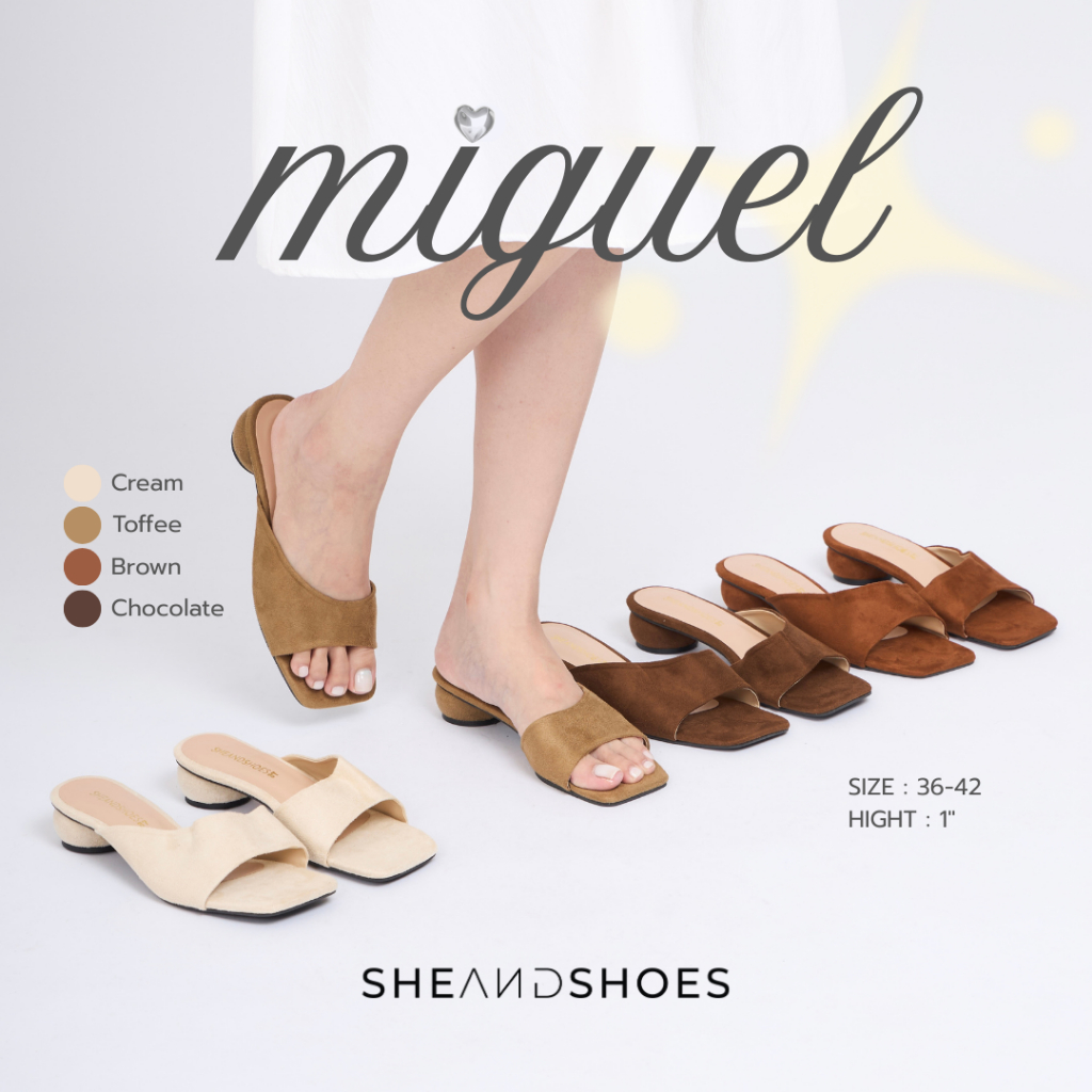 🚗 ส่งด่วน กทม - Miguel รองเท้า macaron สูง 1 นิ้ว [Sz.36 - 42] หนังกลับ นิ่มใส่สบาย ส้นไม่สูงมาก
