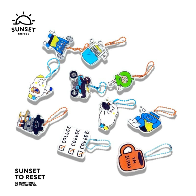 พวงกุญแจSunset Coffee พวงกุญแจอะคริลิค ลายการ์ตูน มีหลายแบบ พร้อมส่ง