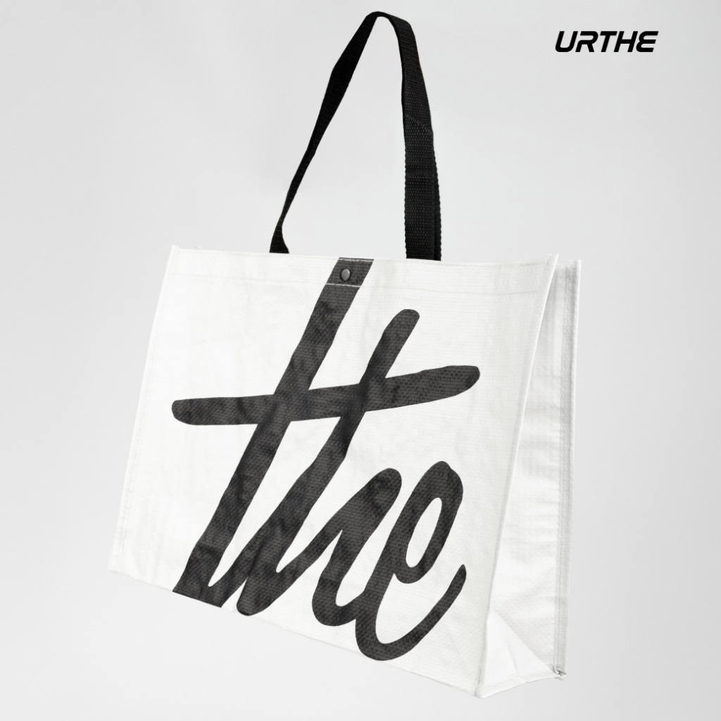 URTHE - ถุงสกรีนลาย รุ่น WHITE CARRY SHOPPER TOTE BAG