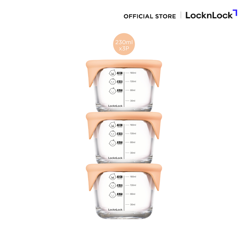 LocknLock เซตกล่องแก้วเก็บอาหารสำหรับเด็ก Baby Food Container ความจุ 230 ml. รุ่น LLG508S3ORG