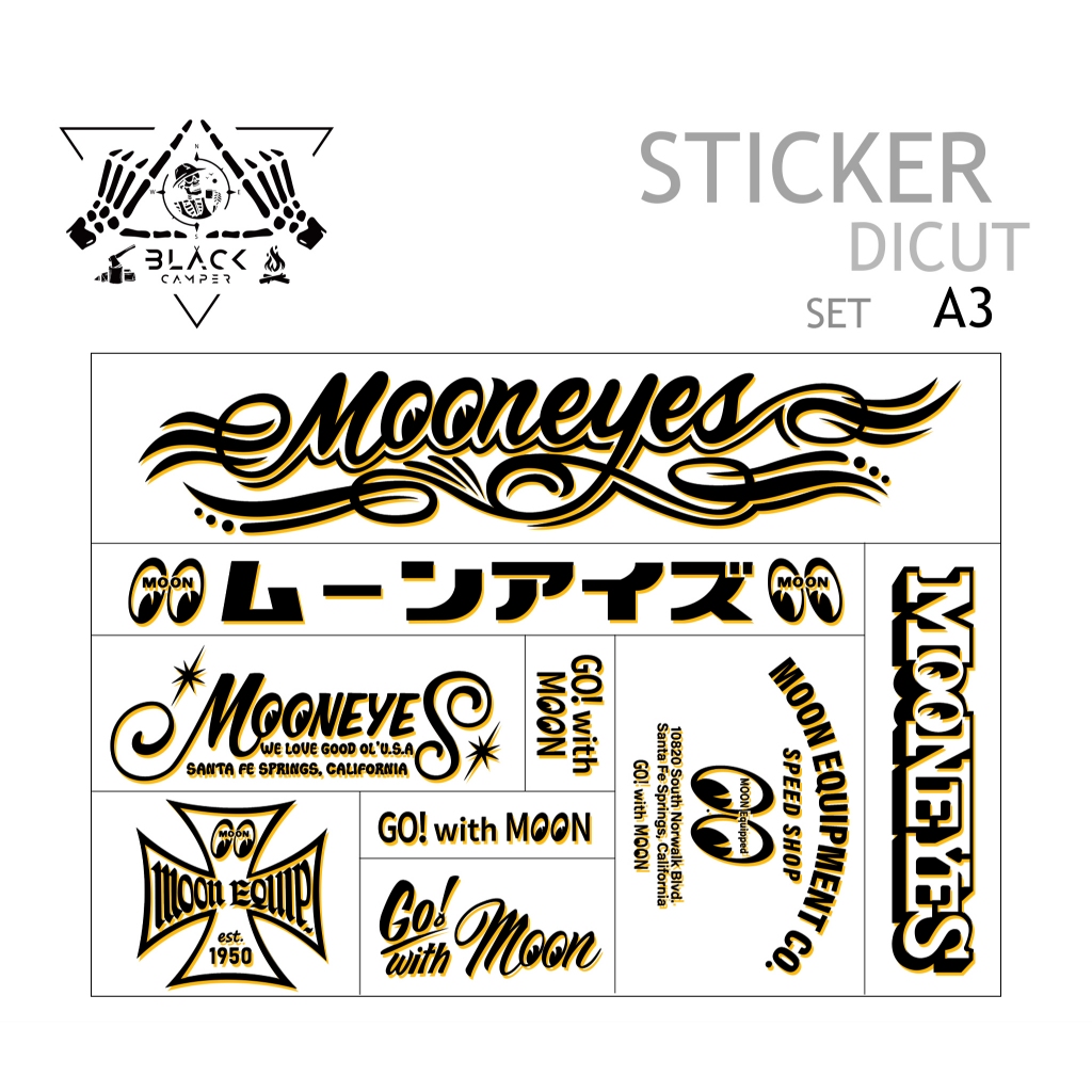 Mooneyes Sticker Dicut Set1 สติ๊กเกอร์ ไดคัท มูนอายส์ มี 2สี ดำ,เหลือง ( 1Set x 9 )