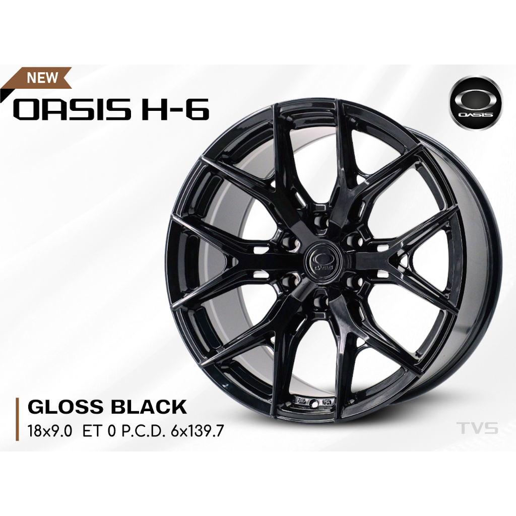 ล้อแม็ก Oasis H-6 ขอบ 18x9.0 ET0 PCD 6x139.7 สีดำเงา (Gloss Black) | ลายก้านแยก ดีไซน์ใหม่ล่าสุด สำห