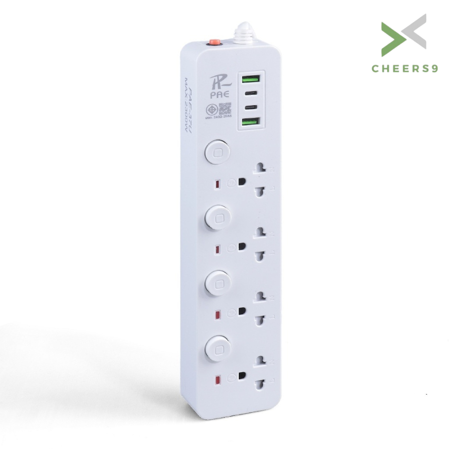 ปลั๊กไฟ ปลั๊กไฟต่อพ่วง power socket รุ่นมีช่อง USB และ Type-C มีมอก พร้อมสวิตช์ปิด-เปิด cheers9