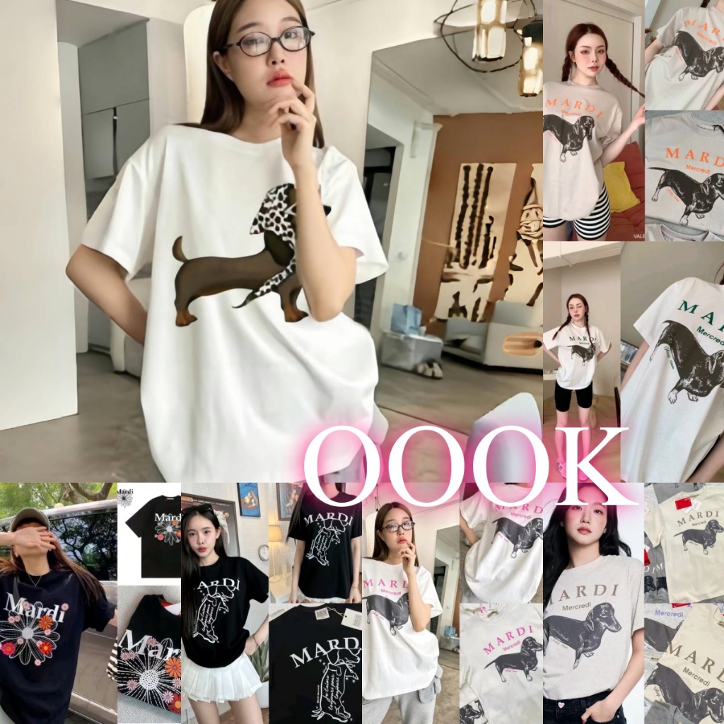 (จัดส่งตลอด 24 ชั่วโมง）OOOK Official เสือดาวพิมพ์ Hijab Dachshund Dog พิมพ์เสื้อยืด สตรีทแฟชั่น ผู้หญิง เสื้อยืดขาว