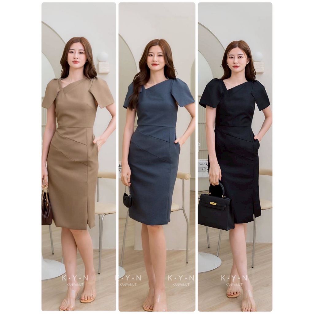 KANYANUT BRAND KN 0913 : Size S M L XL เดรสทำงาน เดรสออกงาน (เชคสินค้าก่อนกดสั่งซื้อจ้า)