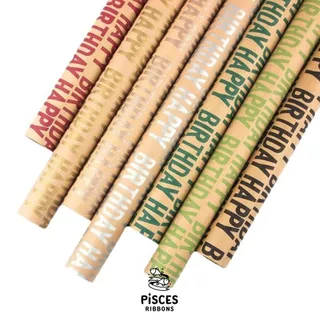 【1 แผ่น】* Vintage Kraft Happy Birthday Wrapping Paper กระดาษห่อของขวัญคราฟท์ลายตัวอักษร HAPPY BIRTHDAY [GW-0022]