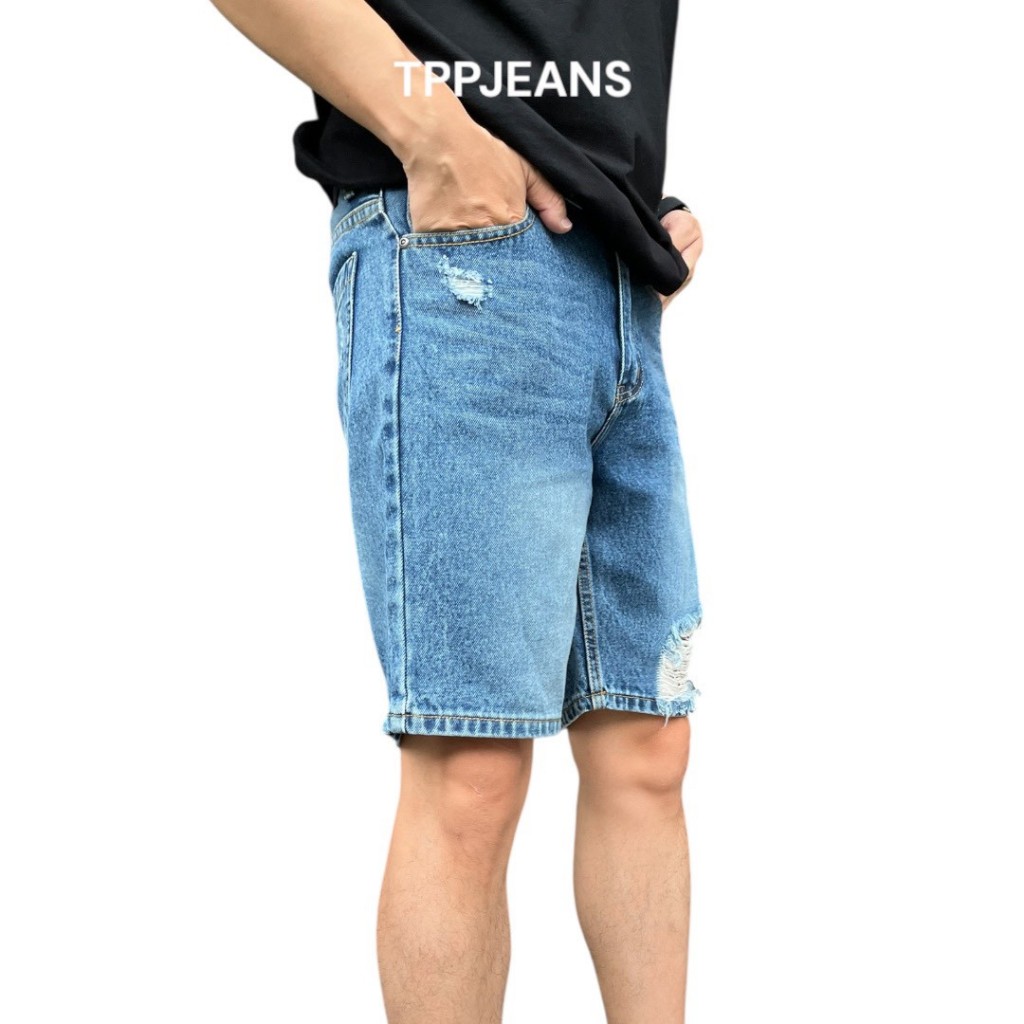 JEANSEEXPRESS MT7 Shorts DENIM กางเกงยีนส์ขาสั้นชาย สีบลูยีนส์ฟอกแต่งขาด ทรงคลาสสิค ความยาวเหนือเข่า เป้าซิป Size28-38 ราคา ถูกที่สุด ดีลบีเคเค แกลเลอรีภาพที่ 5