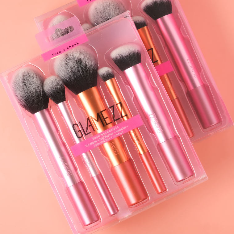 Glamezz เซทแปรงแต่งหน้าพรีเมี่ยม 5 ชิ้น แปรงปัดแป้ง ปัดแก้ม แต่งตา ไฮไลท์จมูก คอนทัวร์กรอบหน้า – โปรปัง