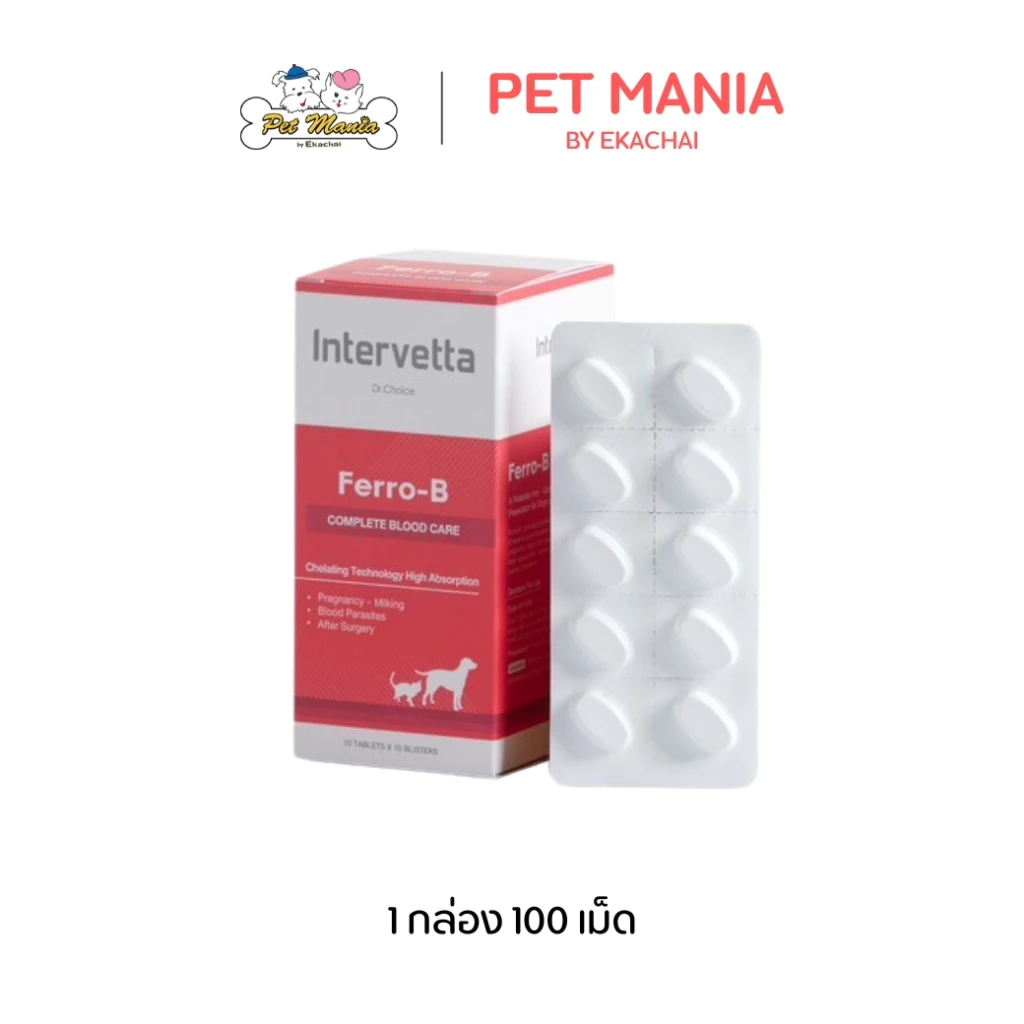 Ferro B ( 100เม็ด/กล่อง ) Complete Blood Care สุนัขและแมว เลขทะเบียนอาหารสัตว์ 0108560040