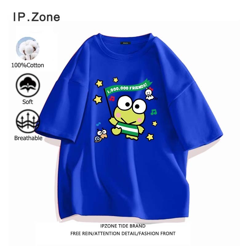 เสื้อยืด Sanrio Kerokero Keroppi ผ้าฝ้ายแท้ ใส่ได้ทั้งชายและหญิง ตัดเย็บดี พิมพ์สัตว์น่ารัก (ส่งเร็ว จัดส่งจากไทย)