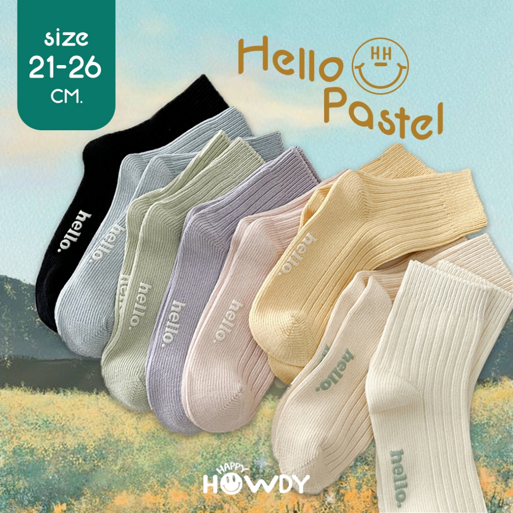 HappyHowdy ถุงเท้าข้อกลาง รุ่น Hello Pastel