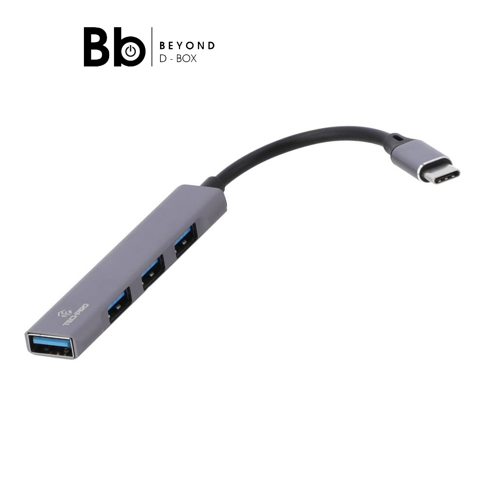 TECHPRO Port Hub Type-C to USB-A 4 ports Hub Gray by BB Beyond D-Box
