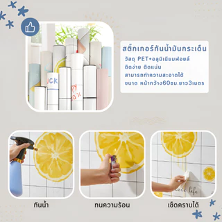 สติ๊กเกอร์กันน้ำมันกระเด็น สติ๊กเกอร์ติดผนัง สำหรับห้องครัว สามารถทำความสะอาดได้ รหัสDM