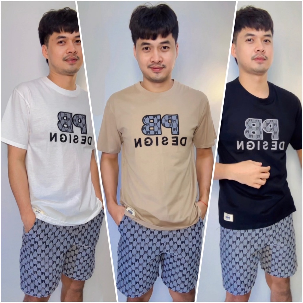 PB DESIGN ชุดเซ็ตทอเทาดำผู้ชายผู้หญิง เสื้อพร้อมกางเกงผ้าทอ Freesize