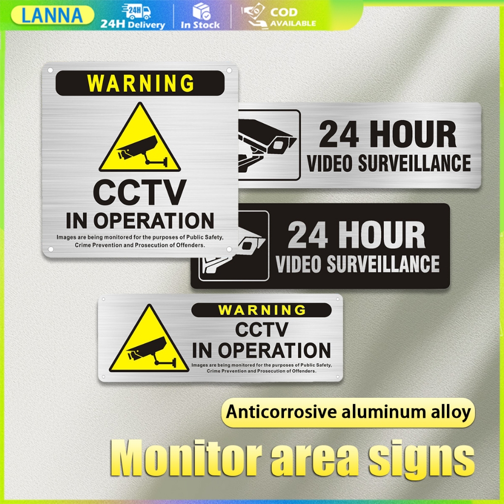 ร้านอยู่ที่ไทย ป้ายกล้องวงจรปิด cctv ป้ายเตือน แบบโลหะ สติ๊กเกอร์มีกาวในตัว สองสีให้เลือก