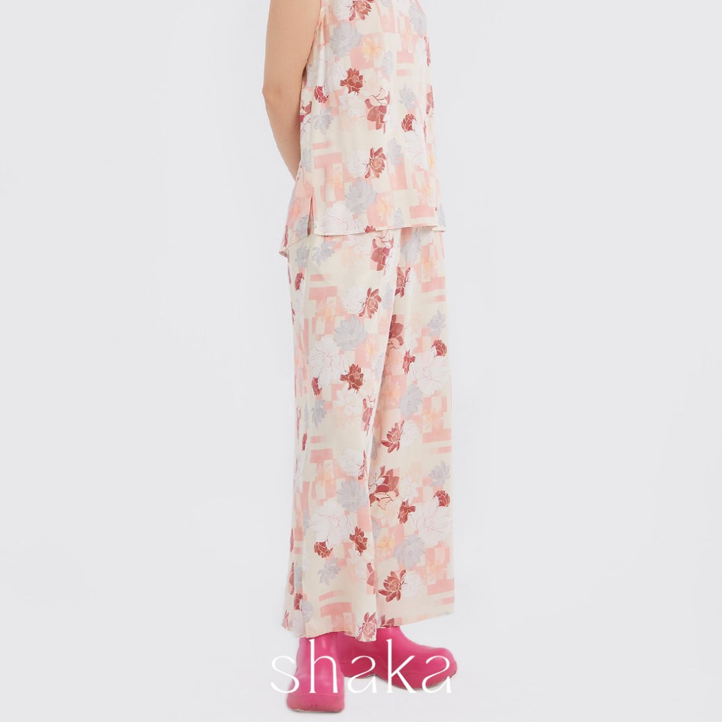 Shaka AW23 Leisure Ren Print Cropped Wide-Leg Pants กางเกง 5 ส่วน ขากว้างทรงตรง สีชมพู PN-8230903