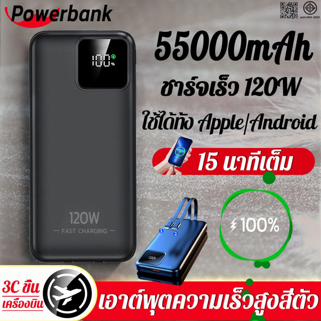 [รับประกัน5ปี]RAMAXแท้100% Powerbank 55000mAh ชาร์จเร็วPD120W/QC3 FastChargeพาว์เวอร์แบงค์ แบตสำรอง 