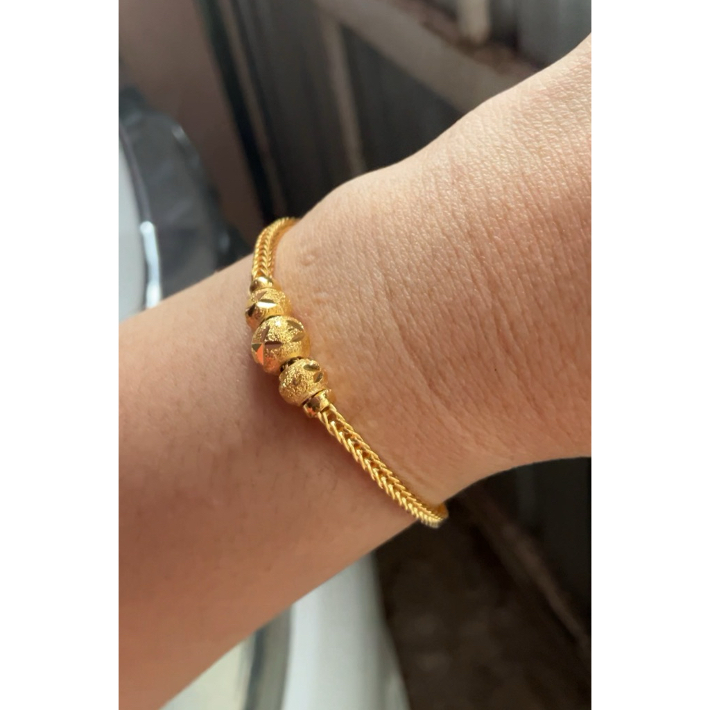 ไมคอนแท้ สร้อยข้อมือสี่เสาลูกคิด3ใบ1-2สลึง1บ.ล้างทำความสะอาดได้  ตลับ ตะขอ