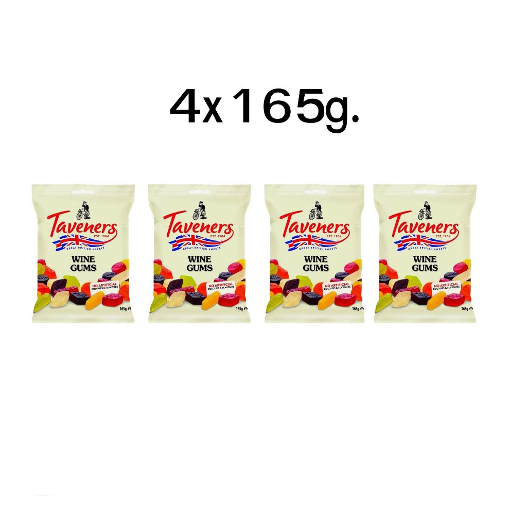 Taveners Wine Gums 4x165g.-ทาเวเนอร์ ไวน์ กัม หมากฝรั่งไวน์ 4x165 กรัม.