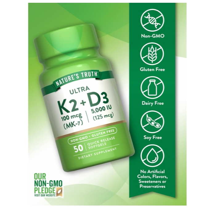 NNature's Truth Vitamin K2 MK7 Complex | 100 mcg | 50 Softgels ซอฟเจล ดูดซึมง่ายและไว