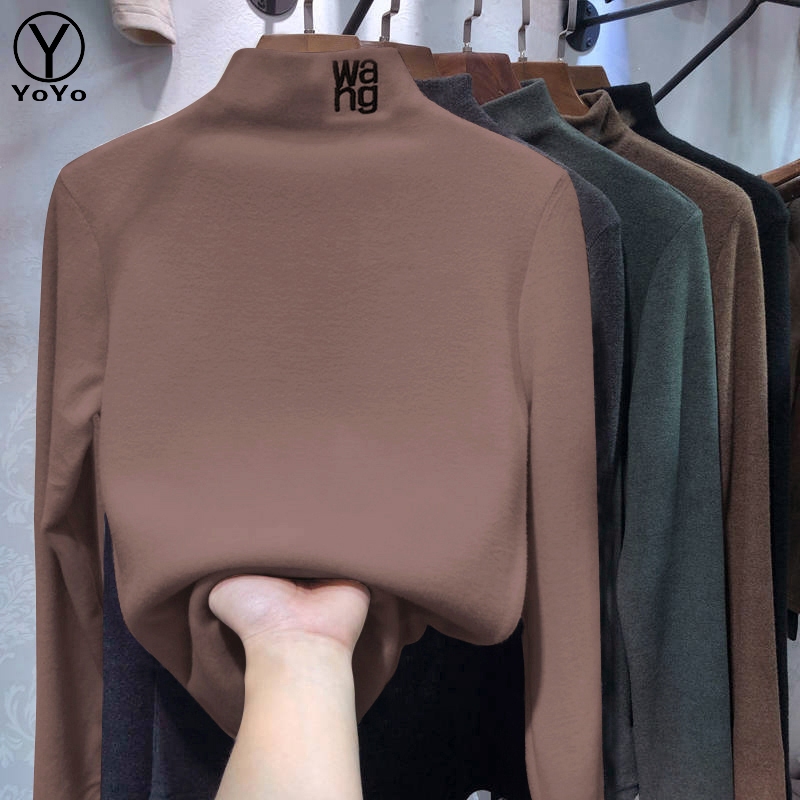 YOYO เสื้อยืดแขนยาวคอเต่า เสื้อผ้าแฟชั่นสไตล์เกาหลี แบบเรียบๆทันสมัย ใส่อุ่นกันหนาว รุ่น425#