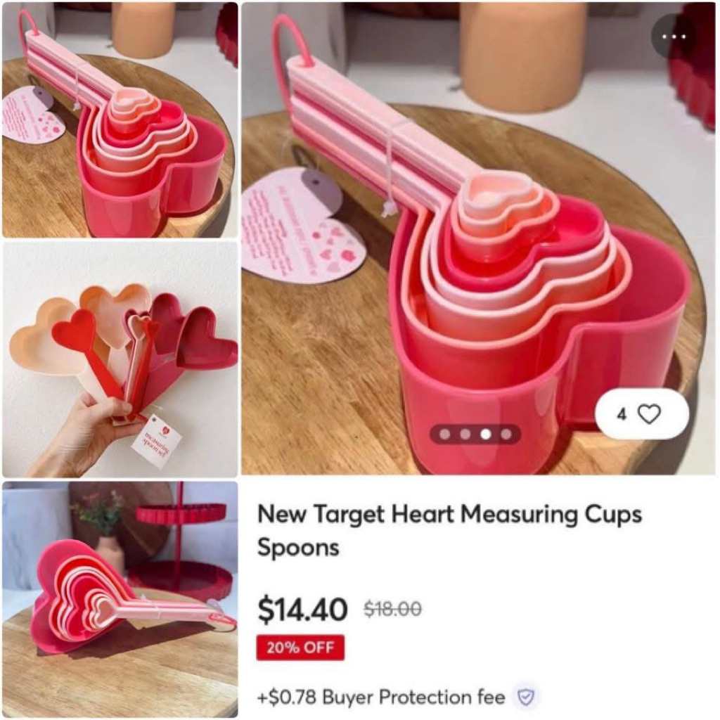 New Target Heart Measuring Cups Spoons ❤️ ชุดถ้วยช้อนตวงหัวใจ 8 Pcs./Set 🇯🇵