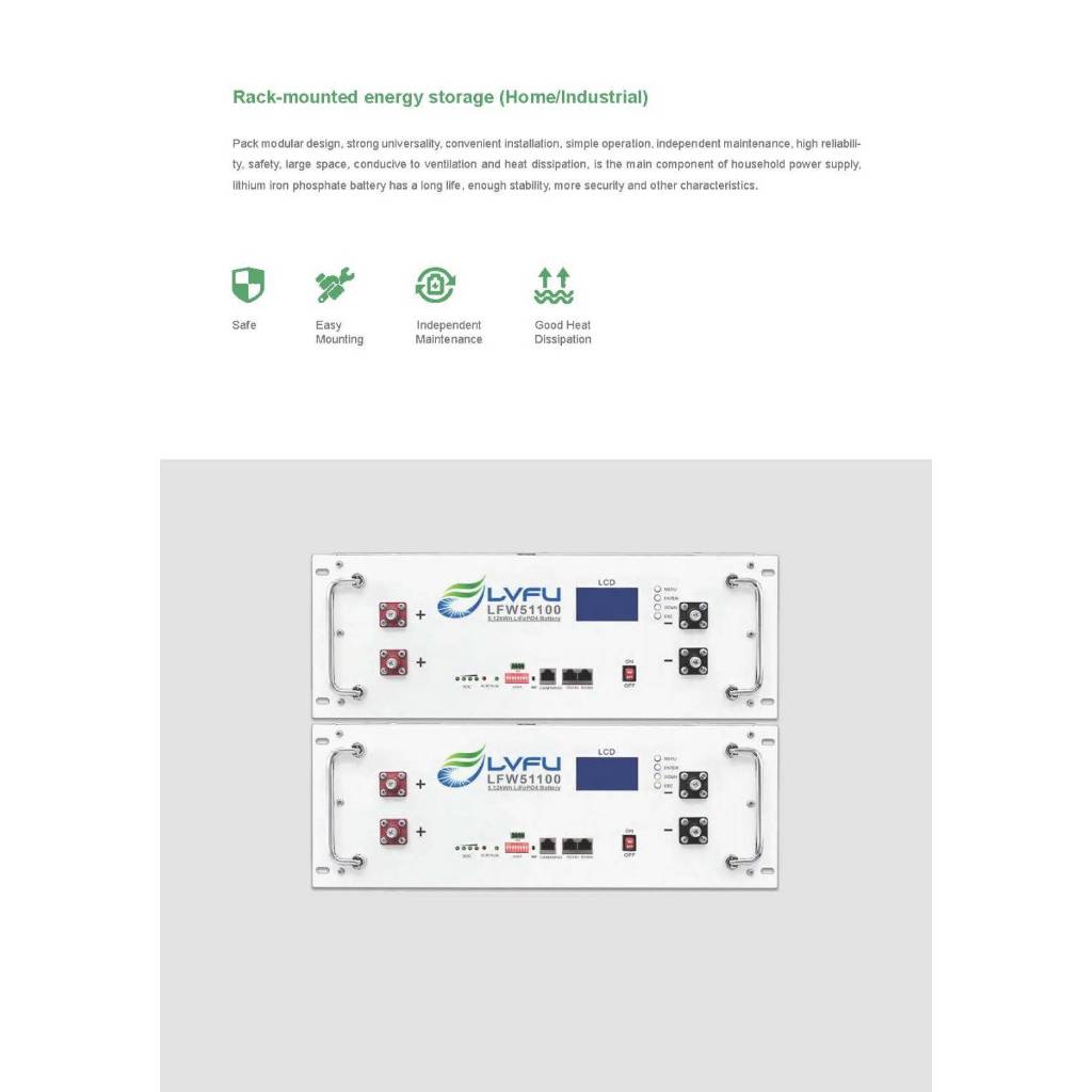 LVFU LFR-51100 Battery LiFePO4 แบตเตอรี่โซล่าเซลล์ ชนิดลิเธียมฟอสเฟต 51.2V 100Ah