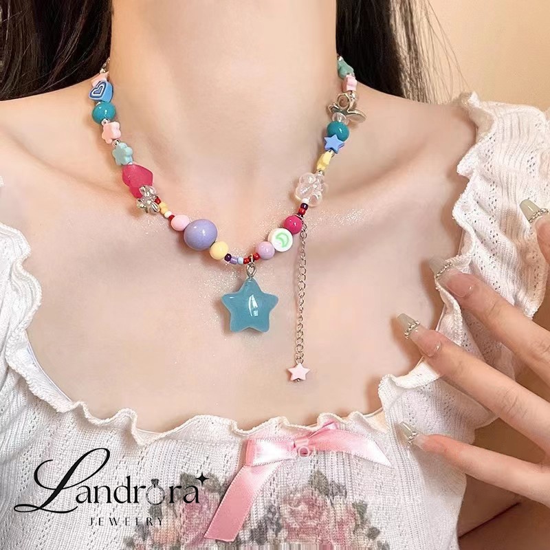 สร้อยคอลูกปัดเเฟชั่นY2K จี้รูปดาวสีฟ้า resin necklace YX-G016