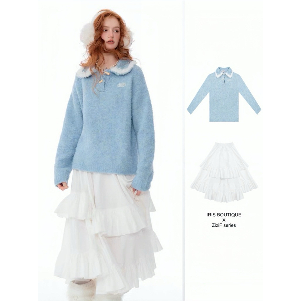 พร้อมส่งเสื้อแขนยาวสเวตเตอร์ สีฟ้า ขนนุ่ม ไม่คัน จาก Iris Fashionth