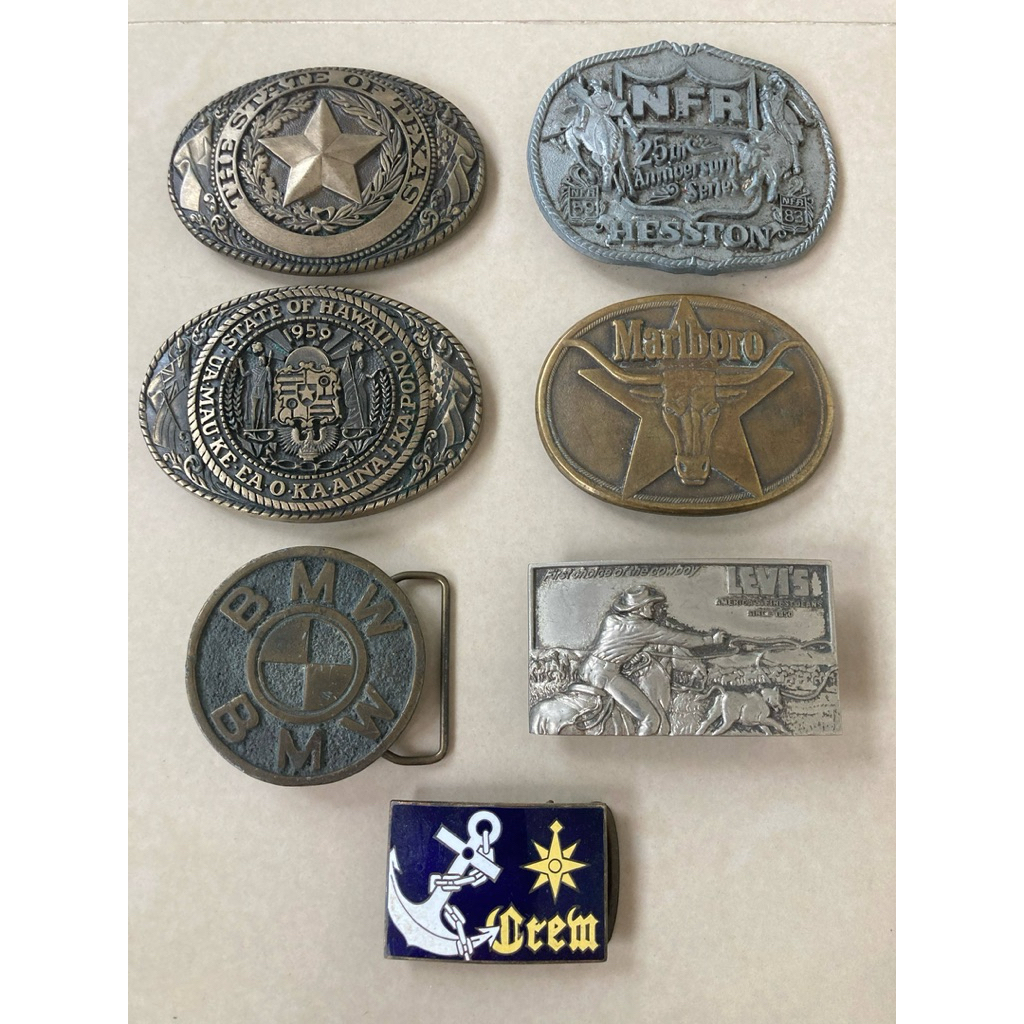 รวมหัวเข็ดขัดทองเหลืองของ Usa Vintage TONY LAMA & Maboro & Levi’s & Bmw &Nfr Exclusive State Belt Bu
