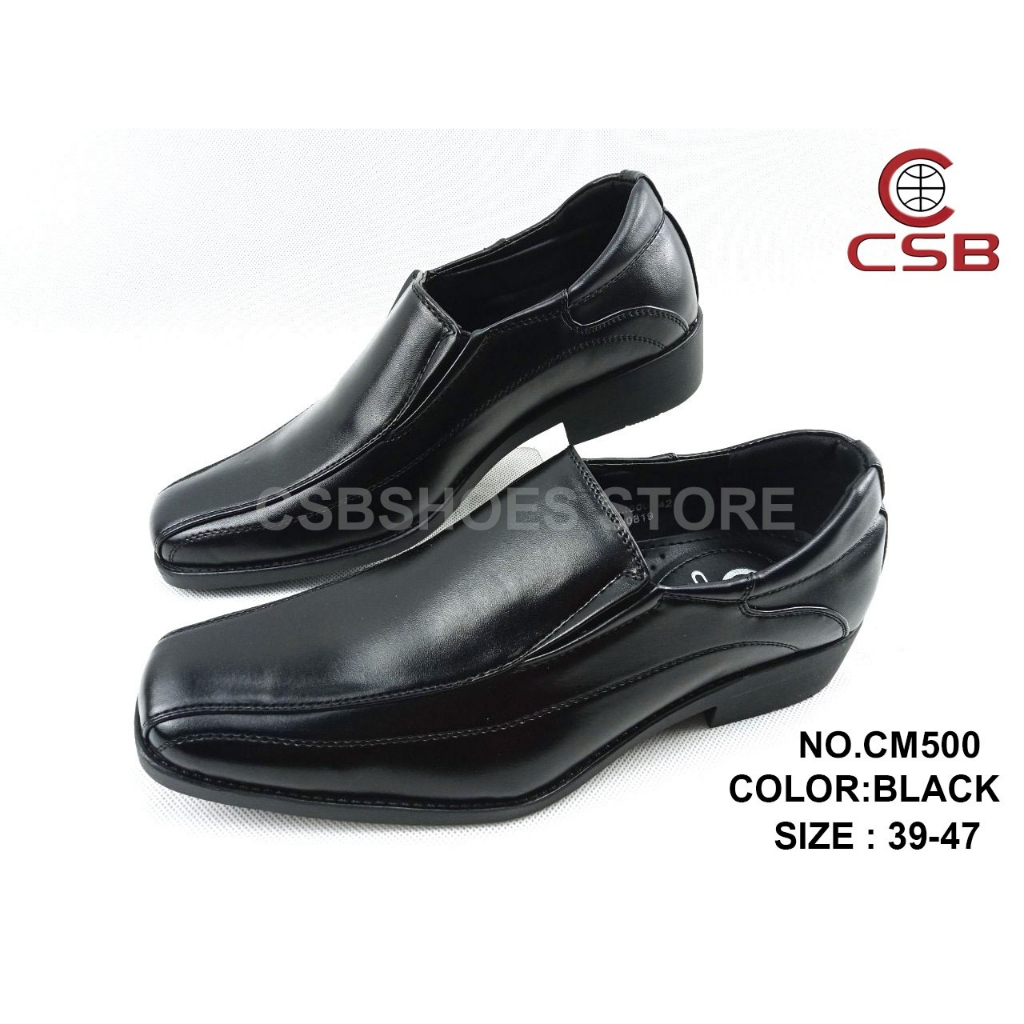 CSB รองเท้าหนังดำรหัส CM500 มีไซส์ใหญ่ 39-47  รองเท้าคัดชูส์สำหรับนักเรียน นักศึกษา ใส่ทำงานได้