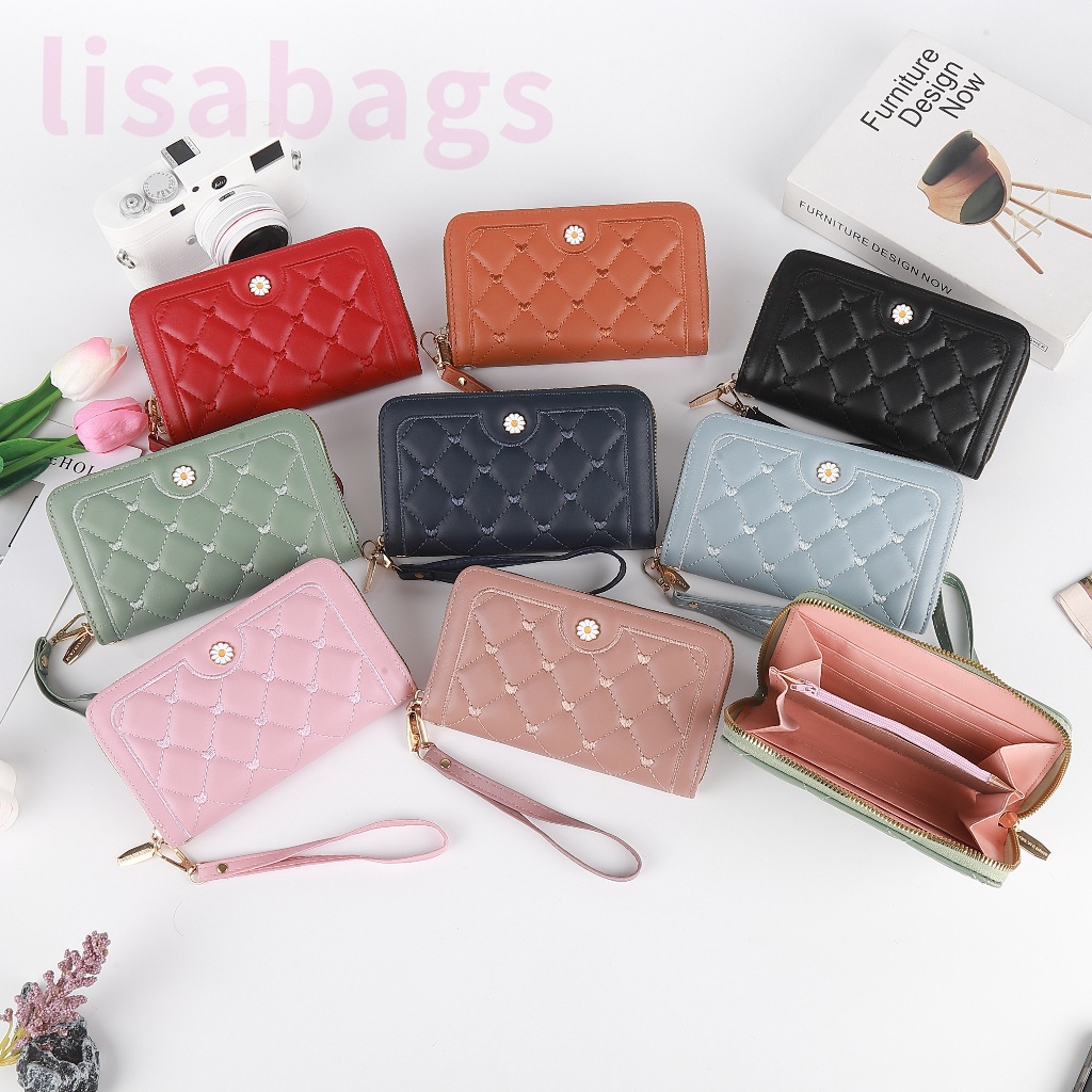 DD035#กระเป๋าสตางค์ราคาถูกกระเป๋าสตางค์ใบกลางมีช่วงใส่บัตรงทั้งหมด4ช่อง 📌วัดสุด:หนังPU รุ่นใหม่มีสายคล้องมือทุกใบค่ะ