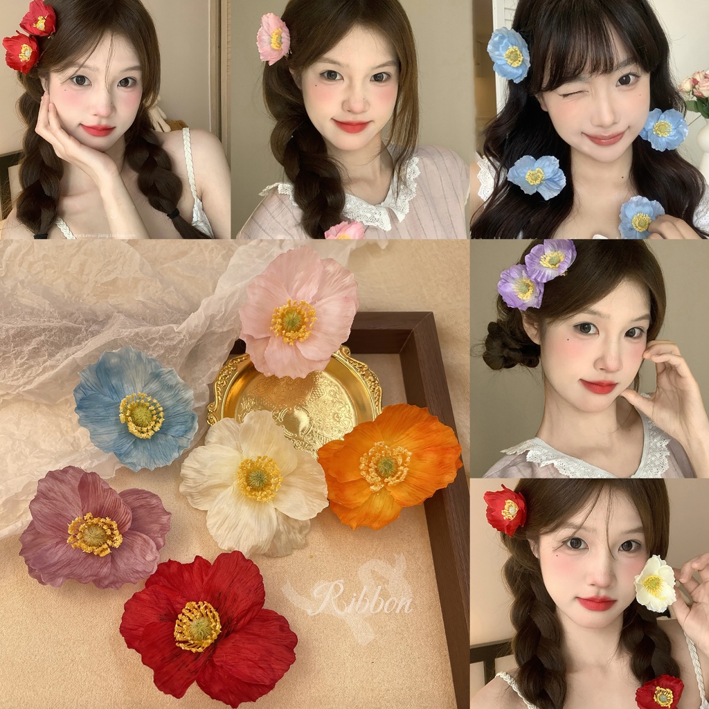 กิ๊บติดผม กิ๊บดอกไม้ ชบา ขนาดใหญ่  สีสันสดใส หวาน y2k สไตล์โบฮีเมียน เข้ากับทุกการแต่งกาย ไปทะเล พร้อมส่งในไทย