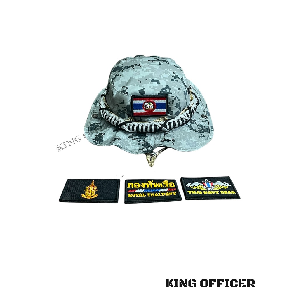 หมวกปีกสั้น  พรางทะเล ทหารเรือ ทร. NAVY ถักเชือกพาราคอร์ส ตีนตุ๊แก  อาร์ม SEAL ธงราชนาวี กองทัพเรือ