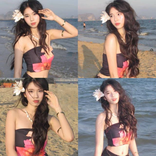 BY IRA (23219)Floral tube top เสื้อเกาะอกเซ็กซี่ พิมพ์ลายดอกไม้ แฟชั่นฤดูร้อน สายฝอคือห้ามพลาด แซ่บมาก!!