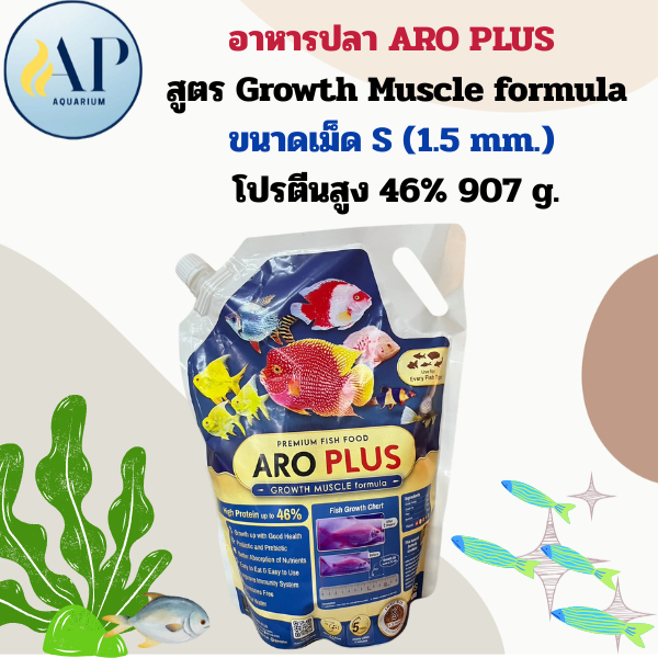 ARO PLUS อาหารปลา สูตร Growth Muscle formula เม็ด S (1.5 mm. ) โปรตีนสูง 46%