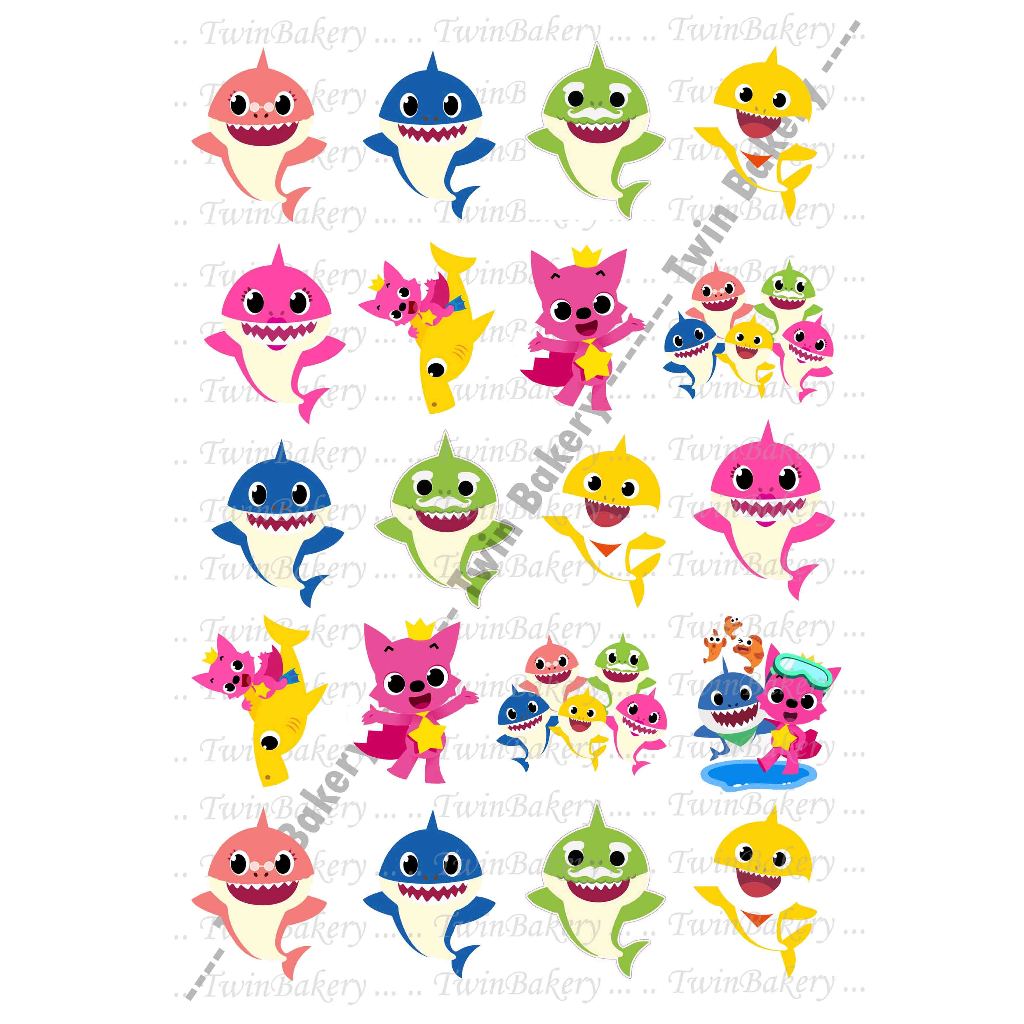 แผ่นเวเฟอร์ (Wafer sheet) สำหรับตกแต่งเค้ก รวมลาย Babyshark **ทานได้**