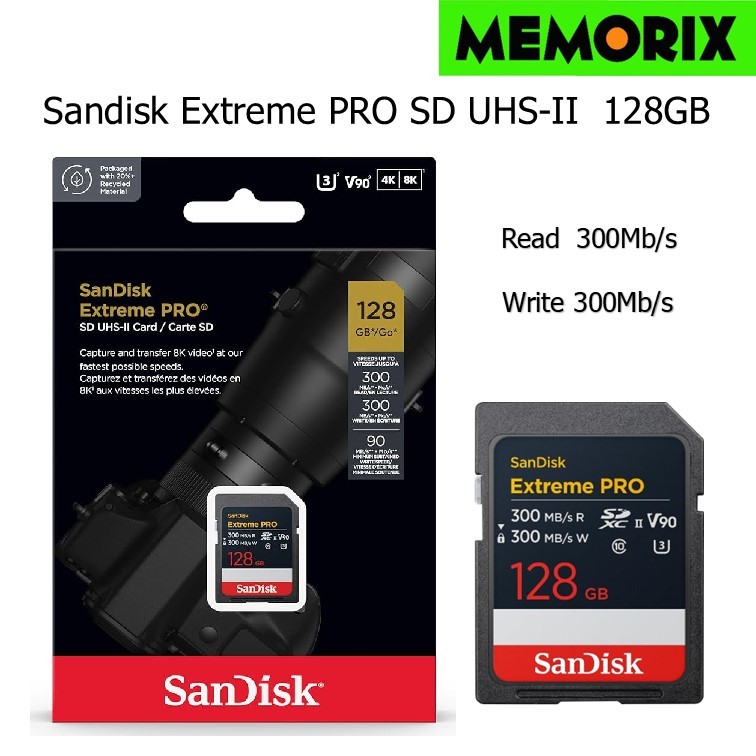 SanDisk Extreme PRO SD 128GB UHS-II V90 Memory Card (SDSDXDM-128G-GN4IN) อ่านและเขียน 300MB/s , V90,