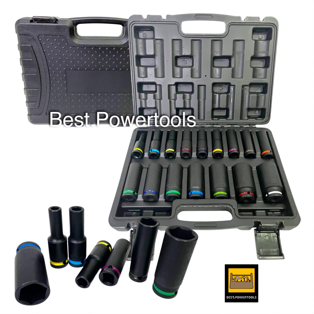 THAKITEC ชุดลูกบล็อกดำยาว ชุดลูกบล็อกลม ตัวยาว 16/10 ตัว เบอร์ 8-32 mm. ขนาด 1/2"(4หุน）CR-MO 100% มาพร้อมกล่องแข็งแรง