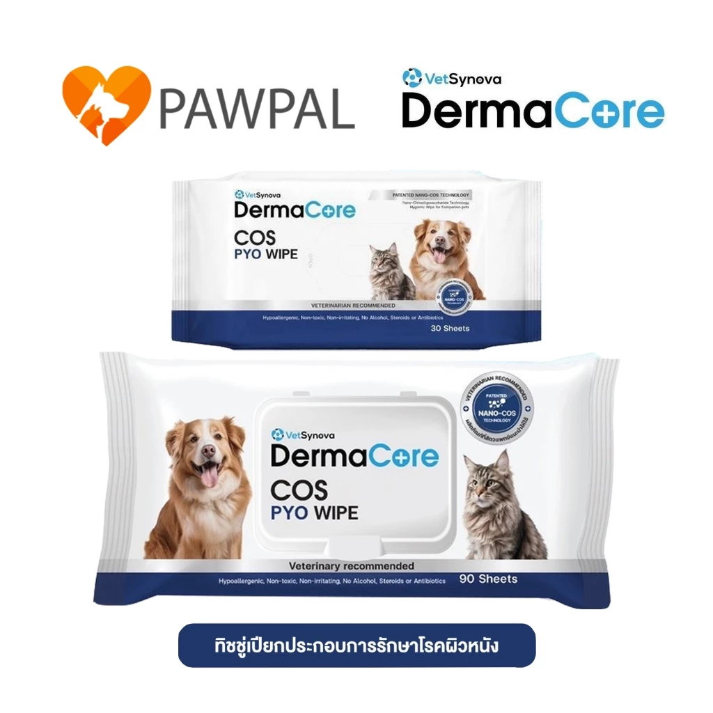Dermacore COS Wipe 🔥Exp.27-28 ทิชชู่เปียก ผ้าเปียก โรคผิวหนัง เชื้อรา แบคทีเรีย ยีสต์ สัตว์เลี้ยง สุนัข แมว exotic