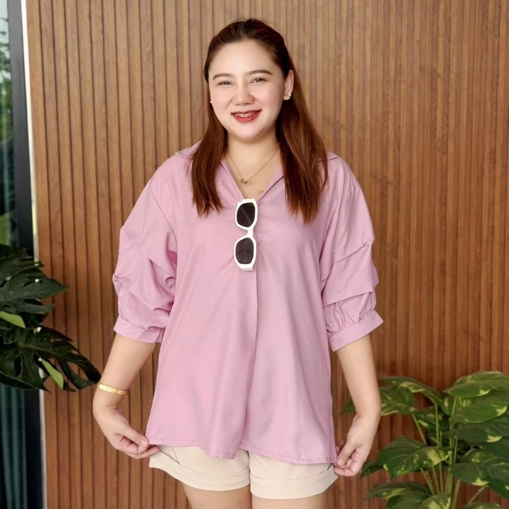 เสื้อเชิ้ตแขนย่น ผ้าคอตตอน ฟรีไซส์/โอเวอร์ไซส์