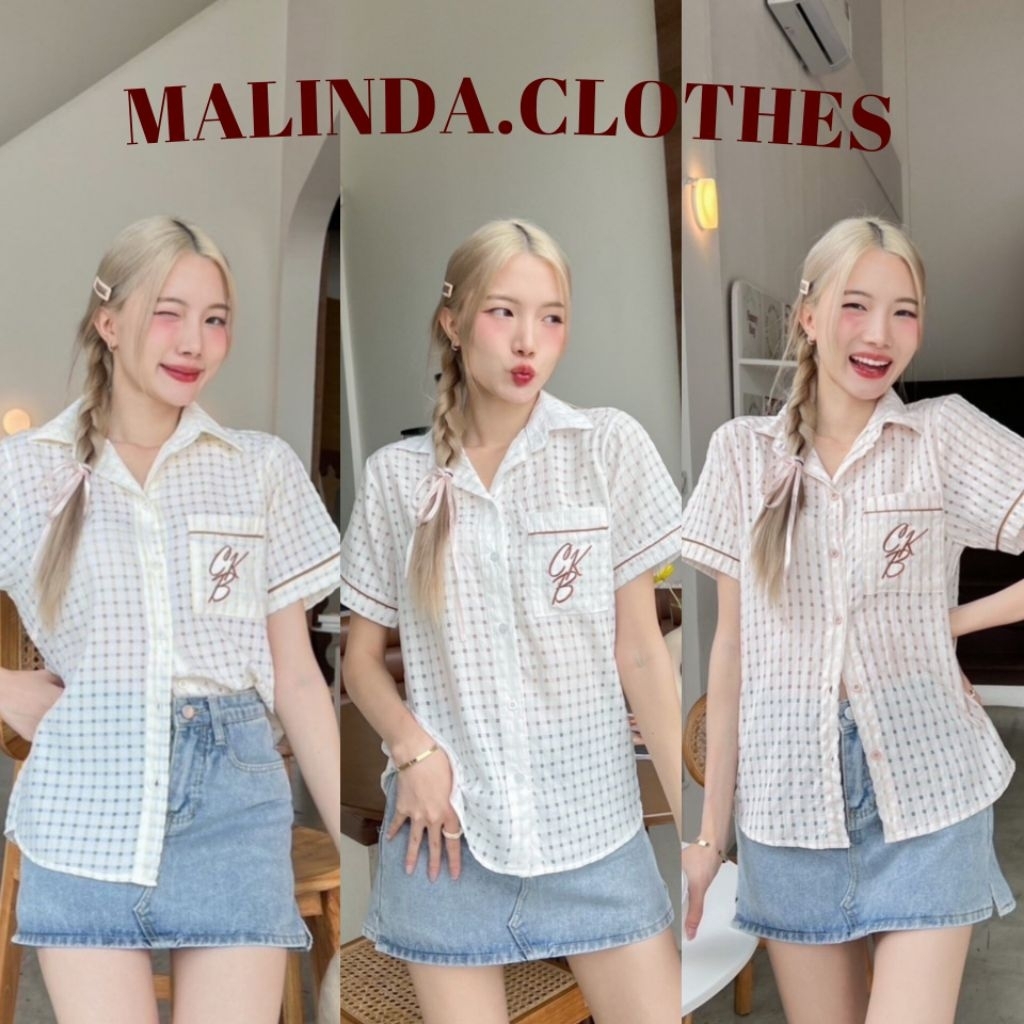 MALINDA เสื้อเชิ้ต​คอปก แขนสั้น กระเป๋า​ปักลาย CKB (cookies​ bear​)​ มีส่งด่วน/ส่งทันที 🐈‍⬛⸝⋆ พร้อมส