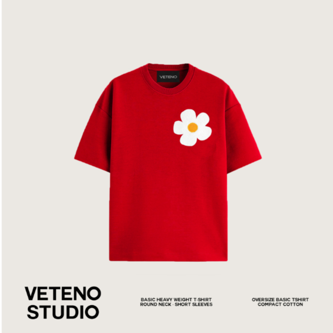 เสื้อยืดแขนสั้น VETENO STUDIO RED TSHIRT - WHITE DAISY