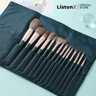 ListonX ชุดแปรงแต่งหน้า(เขียวเหนี่ยวทรัพย์) เกรดพรีเมียม 14 ชิ้น (ขนนุ่มพิเศษ) | ชุดแปรงแต่งหน้ามืออาชีพ