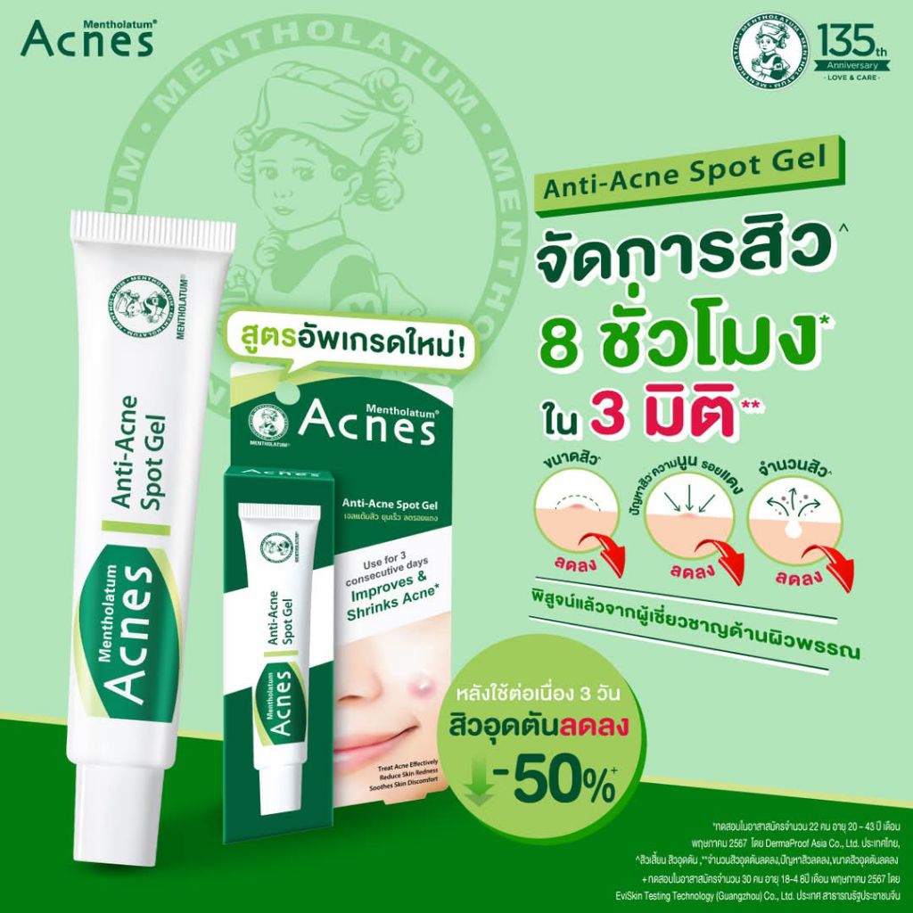 Mentholatum Acnes Anti-Acne Spot Gel (18g) เจลแต้มสิว เมนโทลาทั่ม แอคเน่ Mentholatum Acnes Sealing J