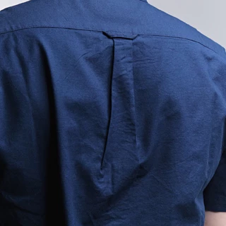 era-won เสื้อเชิ้ต คอจีน รุ่น OXFORD SHORT-SLEEVED MANDARIN COLLAR ทรง Regular สี Navy