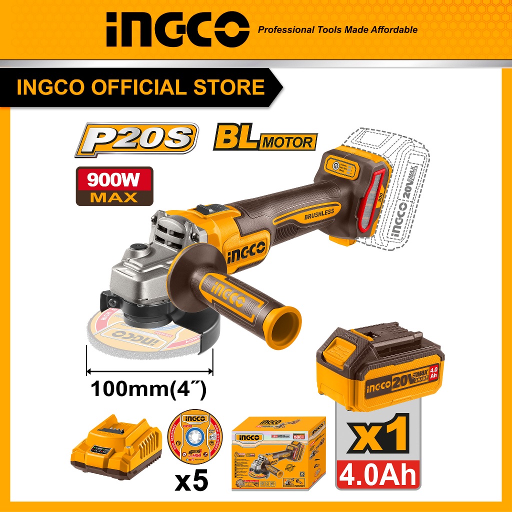 INGCO เครื่องเจียร์ไร้สาย 900W 20V CAGLI261021